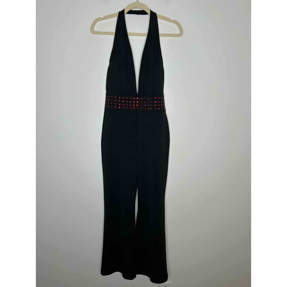 VNTG 90's/00's Fredericks of Hollywood Halter Jumpsuit Red Rhinestones Small